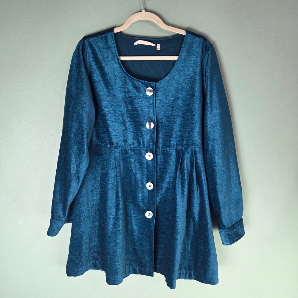 Soft Surroundings Womens Peacock Blue Fiona Button Up Front Tunic Shirt Large
